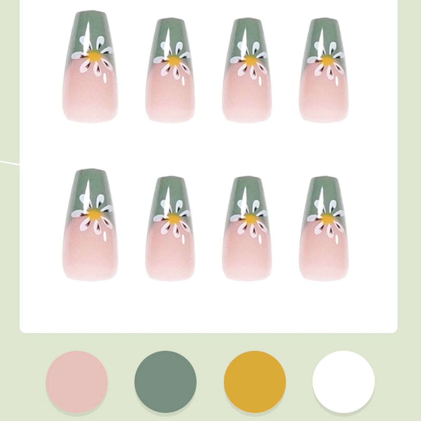 End Blossom Long Coffin Green Fall St. Patrick's Day Press On Nails