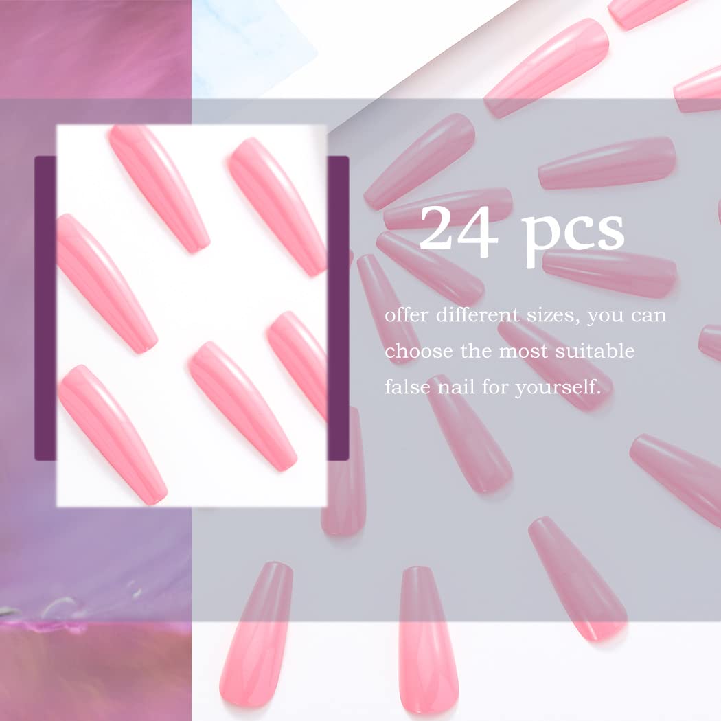 Crazy Peach Long Coffin Pink Bold Press On Nails