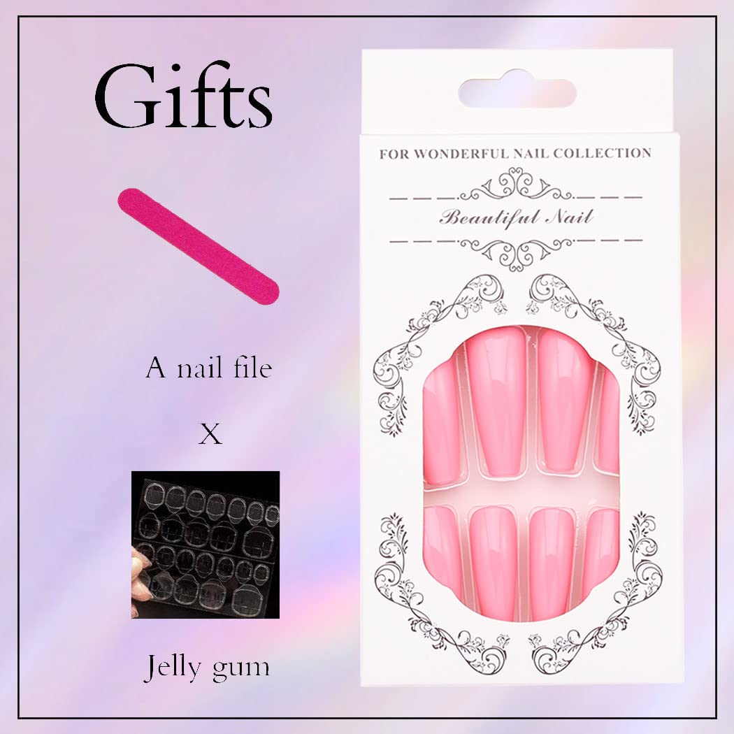 Crazy Peach Long Coffin Pink Bold Press On Nails