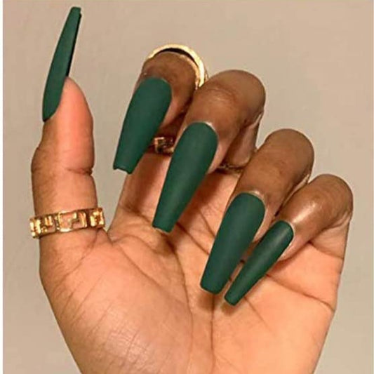 A Great Place Long Coffin Green Matte St. Patrick's Day Press On Nails