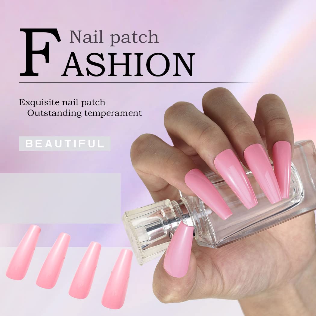 Crazy Peach Long Coffin Pink Bold Press On Nails