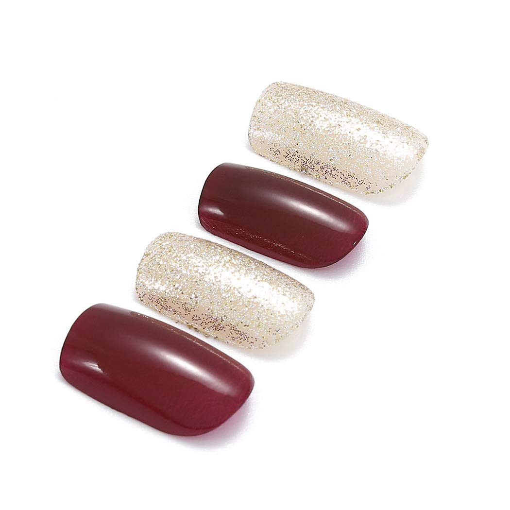 Graceful Short Square Red Glitter Press On Nails