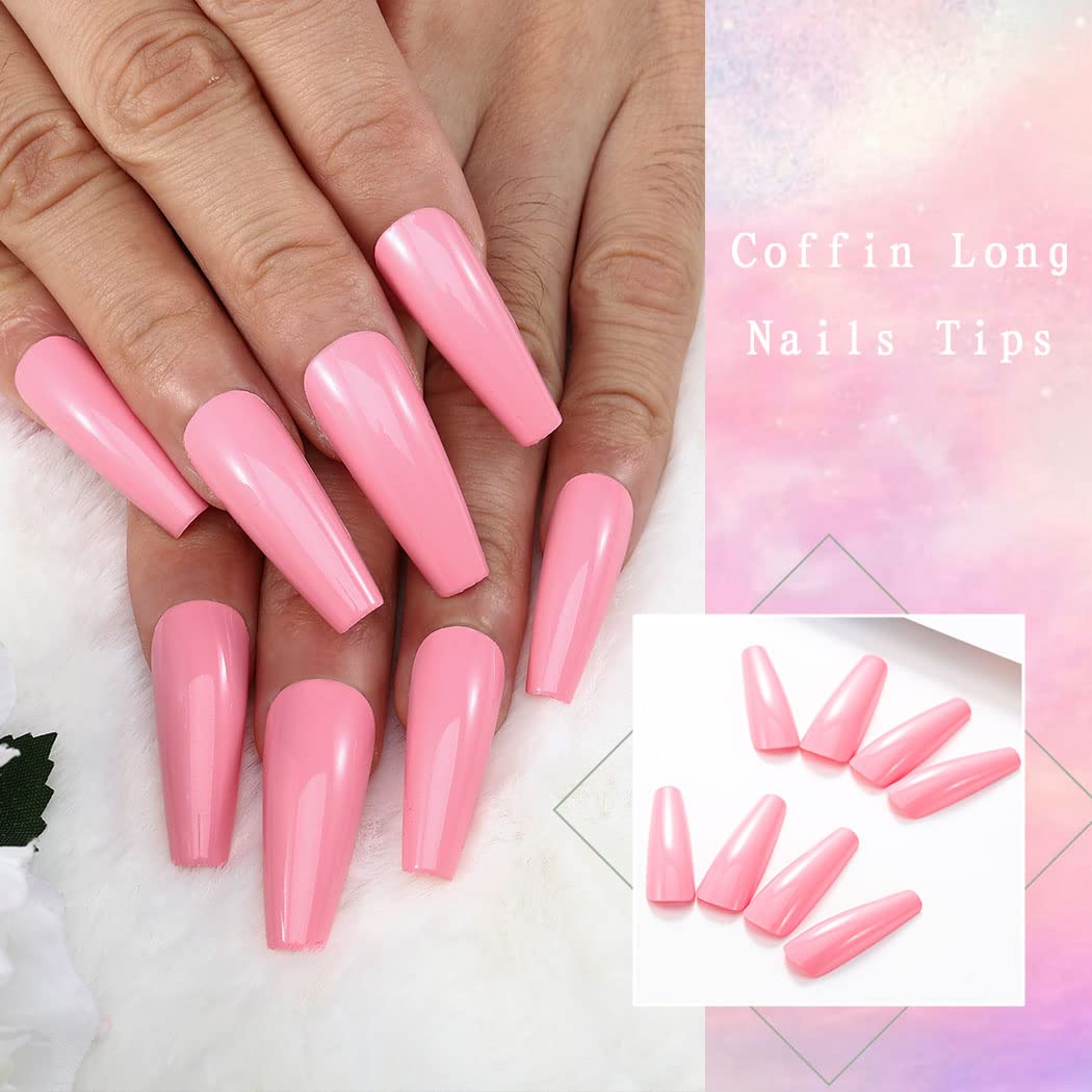 Crazy Peach Long Coffin Pink Bold Press On Nails