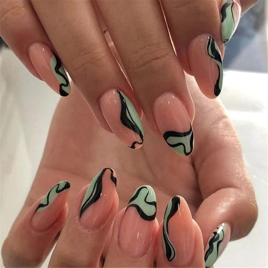Oh She's Classy Long Almond Green Pattern St. Patrick's Day Press On Nails