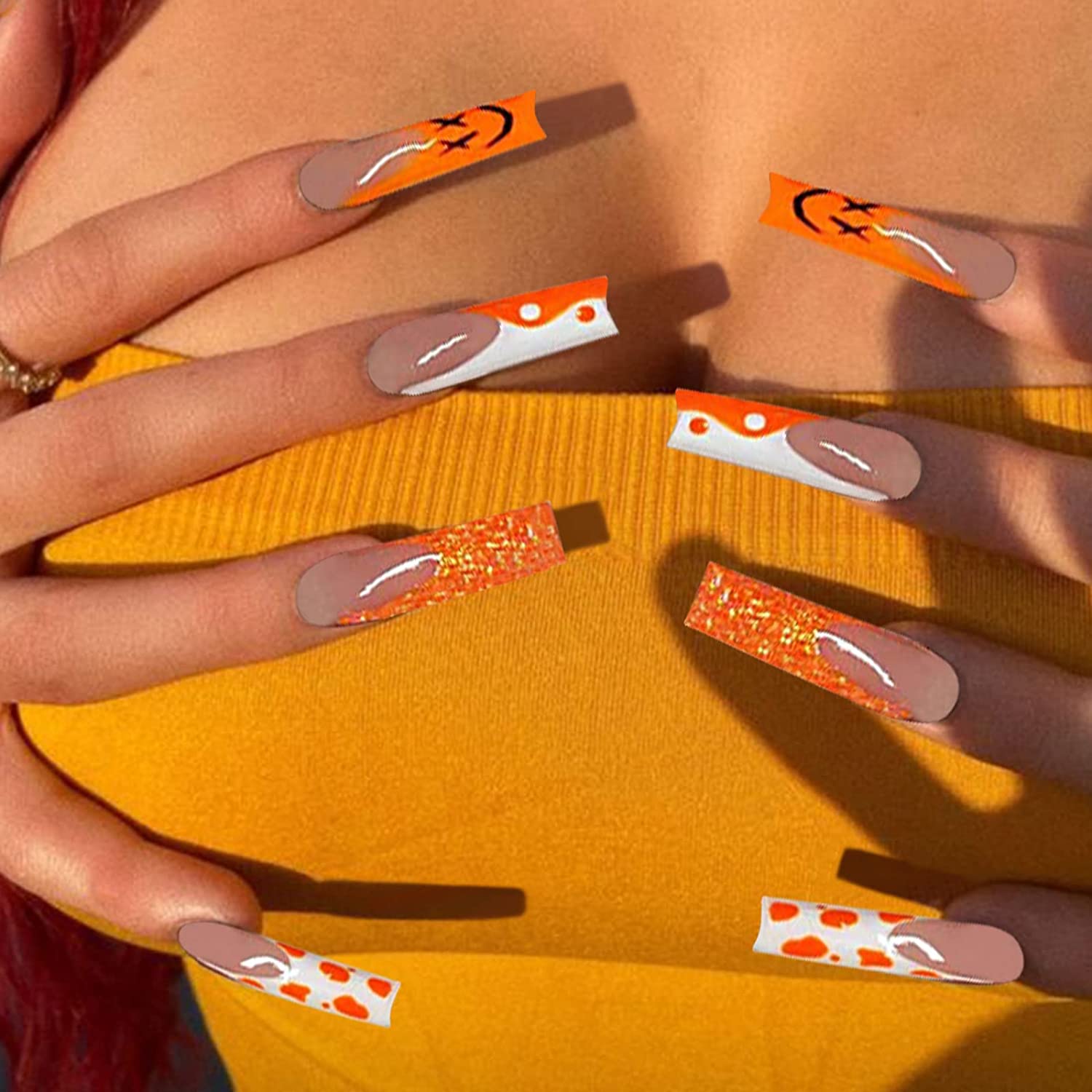 40 Cute Acrylic Nails To Wear This Spring : Ombre Orange Nail Art with  Butterfly I Take You | Wedding Readings | Wedding Ideas | Wedding Dresses |  Wedding Theme