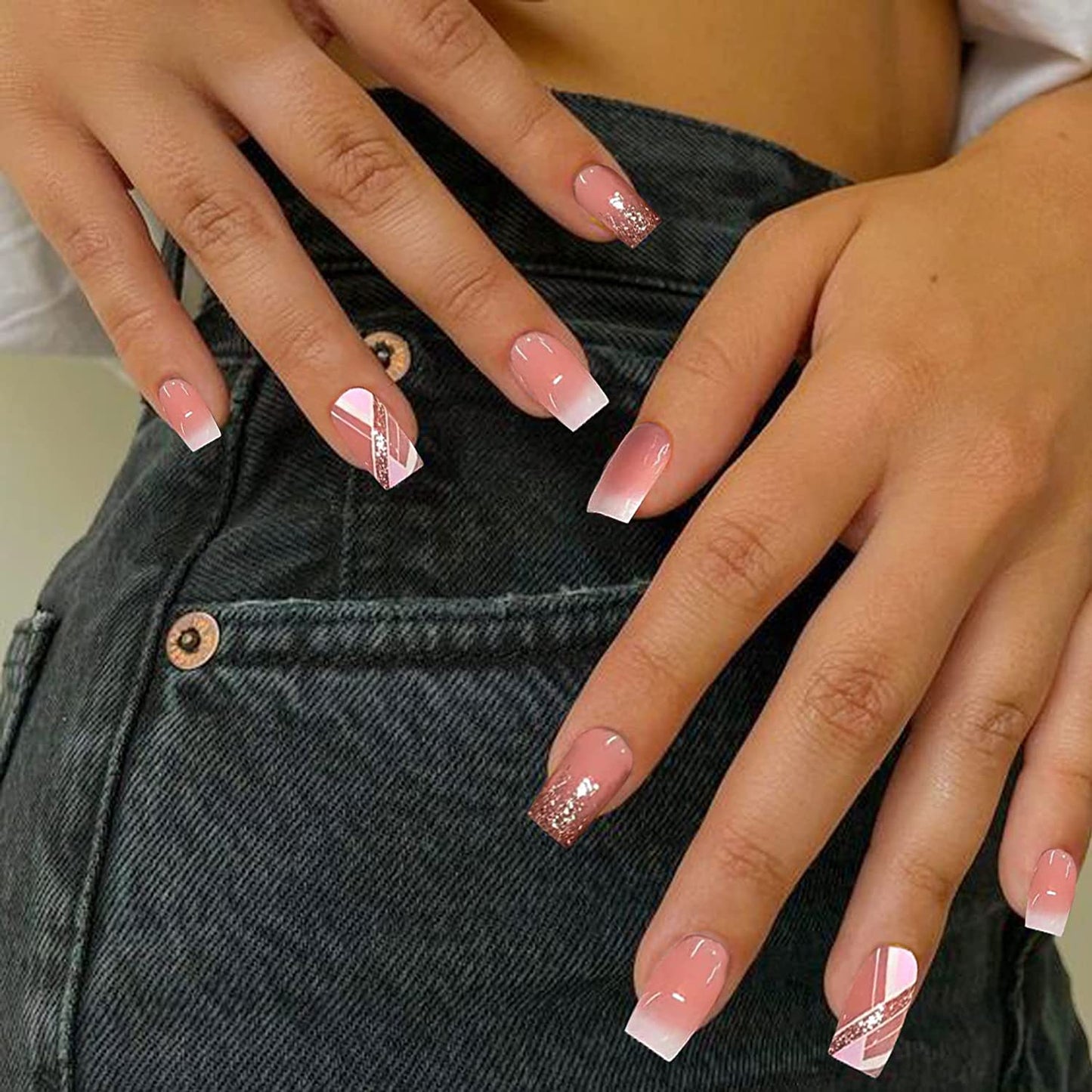 In The Meantime Short Square Pink Everyday Press On Nails