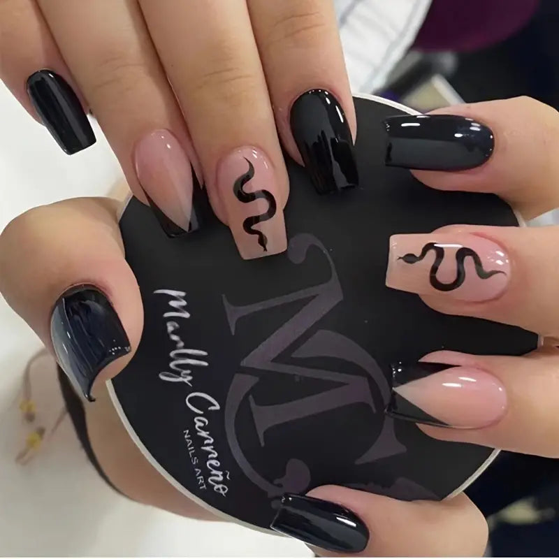 Hiss At Me Short Square Black Animal Press On Nails
