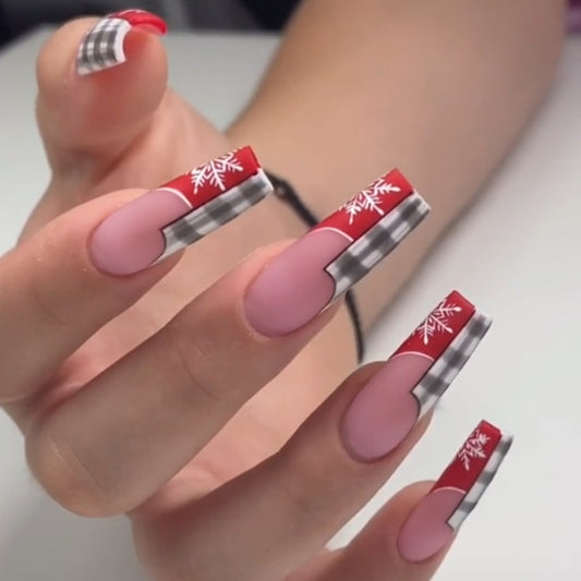 Miracle Long Square Red Holiday Press On Nails