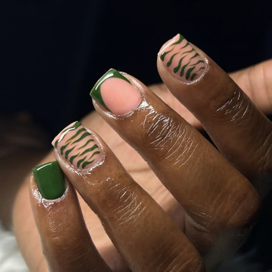 Jungle Escape Short Square Emerald Green Press on Nail Set with Zebra Stripe Accent Design