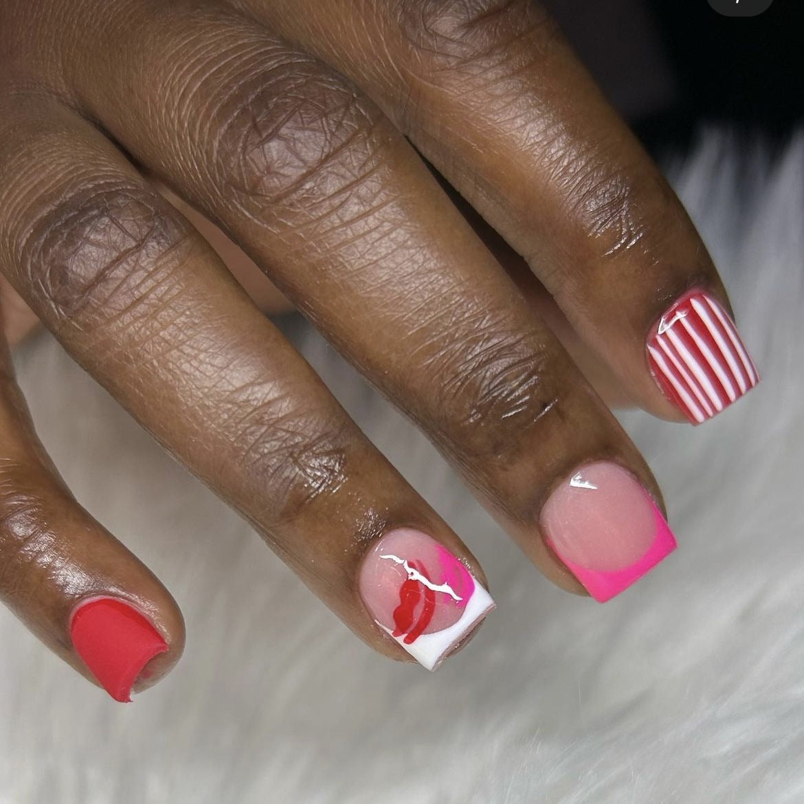 Candy Kisses Short Square Press On Nail Set in Pink and Red with Striped and Flamingo Design