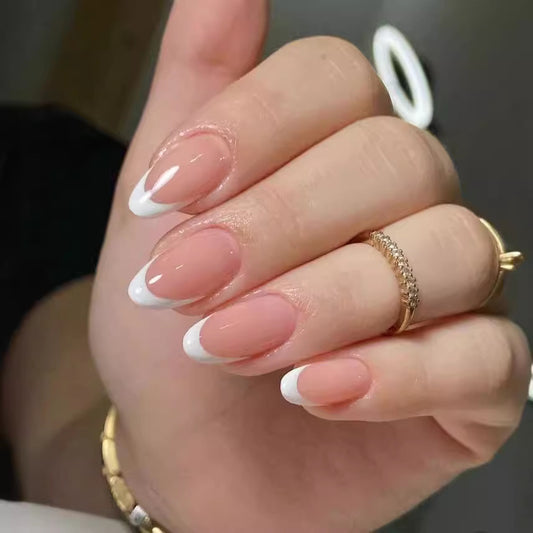 Elegant French Tip Medium Almond Beige and White Gradient Press On Nail Set