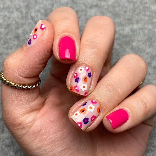 A Silly Spring Medium Square Pink Floral Cute Press On Nails