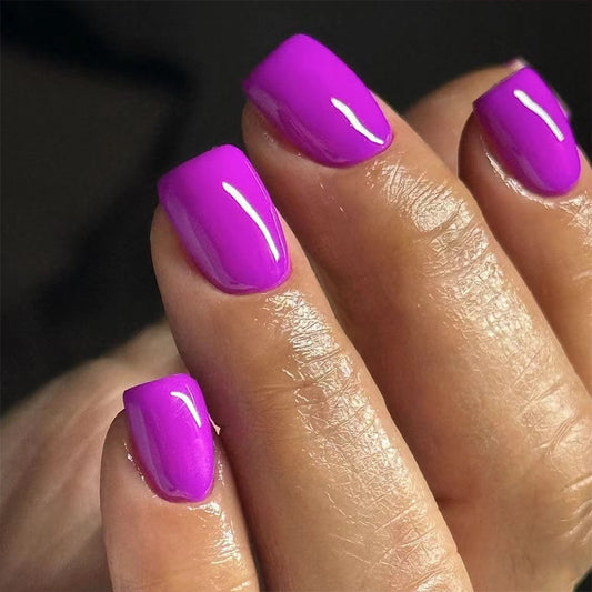 Vibrant Violet Short Square Vivid Purple Press-On Nails with High Gloss Finish