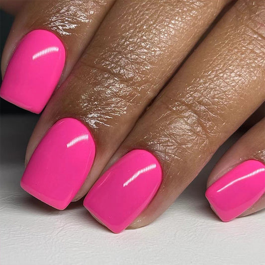 Flirty Fuchsia Short Square Vibrant Pink Press-On Nails with High Shine Finish
