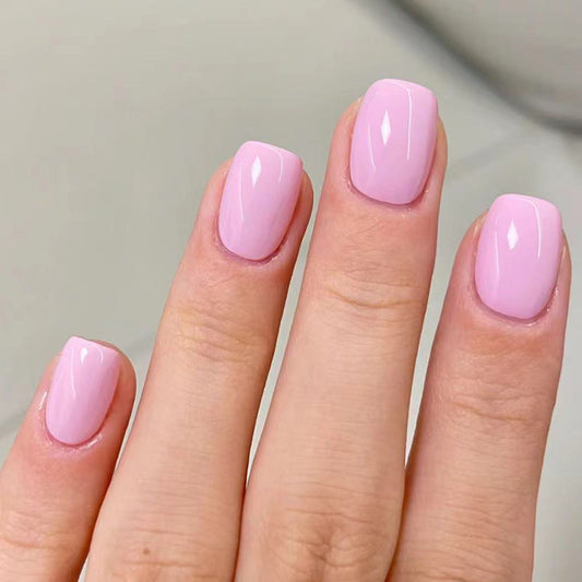 Pastel Perfection Short Square Baby Pink Press-On Nails with a Lustrous High Shine Finish
