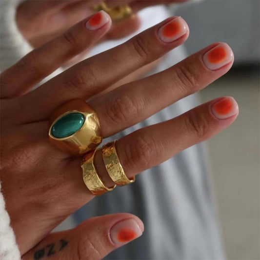 Sunset Ombre Short Squoval Press On Nail Set Peach Orange Gradient Natural Look