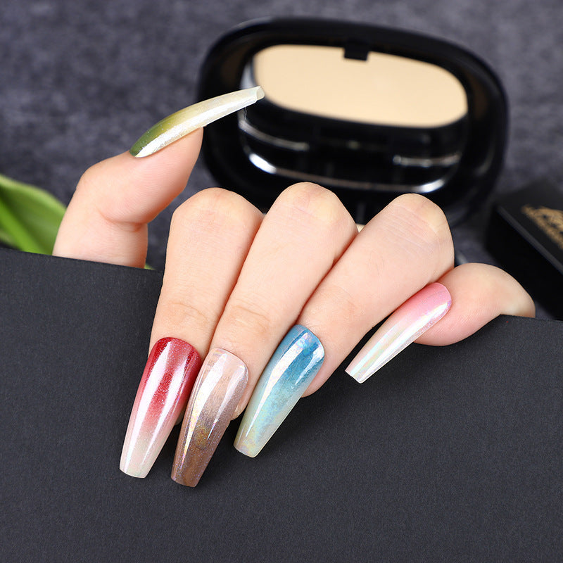 Enchanted Aurora Long Coffin Multicolor Ombre Press On Nail Set with Iridescent Shine