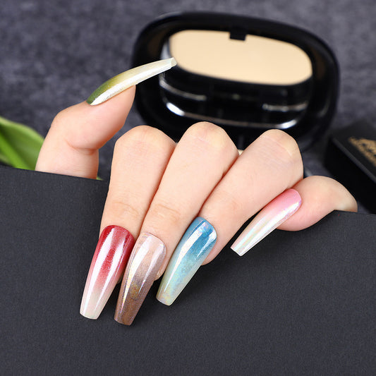 Enchanted Aurora Long Coffin Multicolor Ombre Press On Nail Set with Iridescent Shine