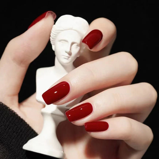 Statue Goddess Medium Square Red Glossy Press On Nails