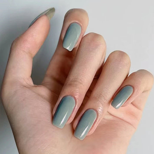 Pinned Up Long Square Gray Glossy Press On Nails