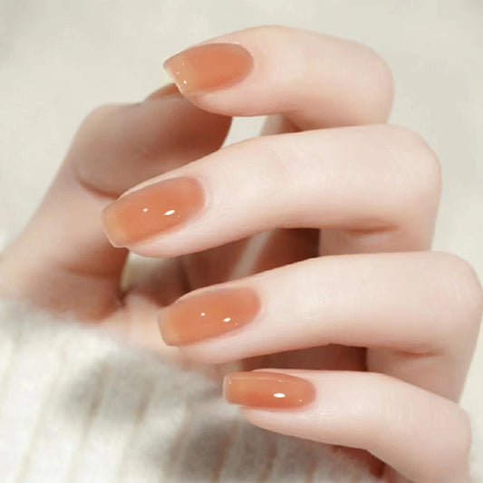 Bouncy Medium Square Orange Jelly Press On Nails
