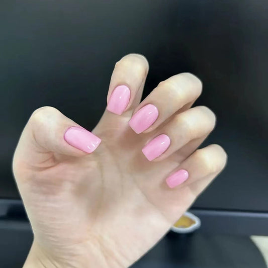 Special Hero Short Square Pink Everyday Press On Nails