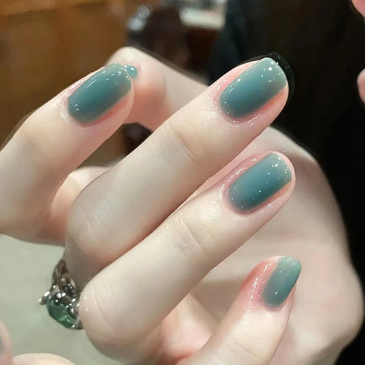 Friend Group Short Square Blue Jelly Press On Nails