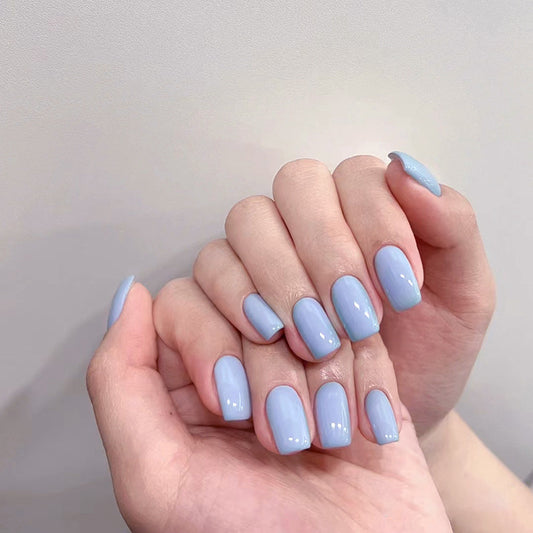 Friend Group 2 Short Square Blue Jelly Press On Nails