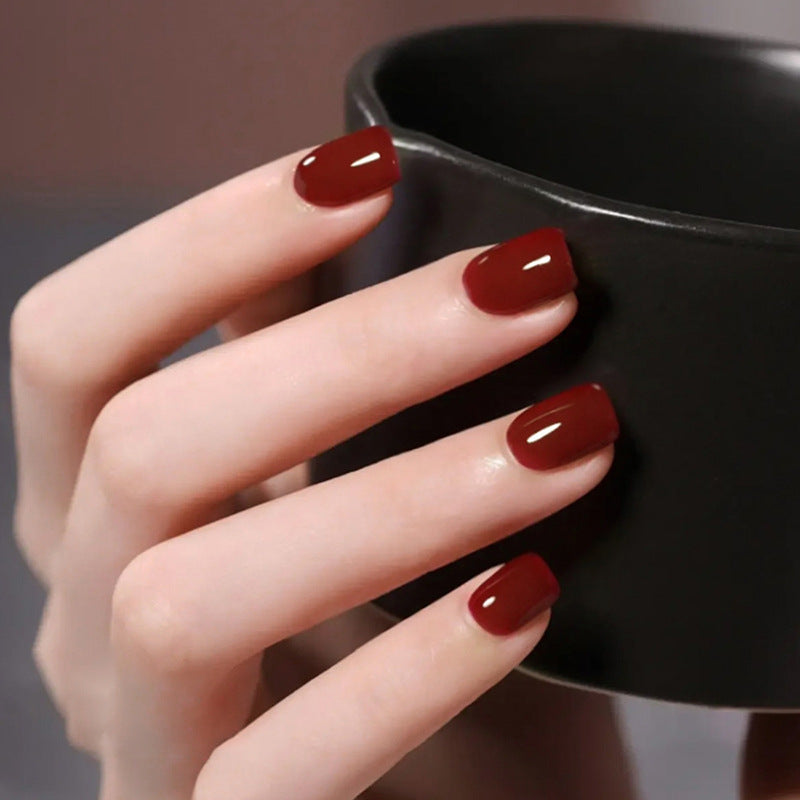 Get This Short Square Red Glossy Press On Nails