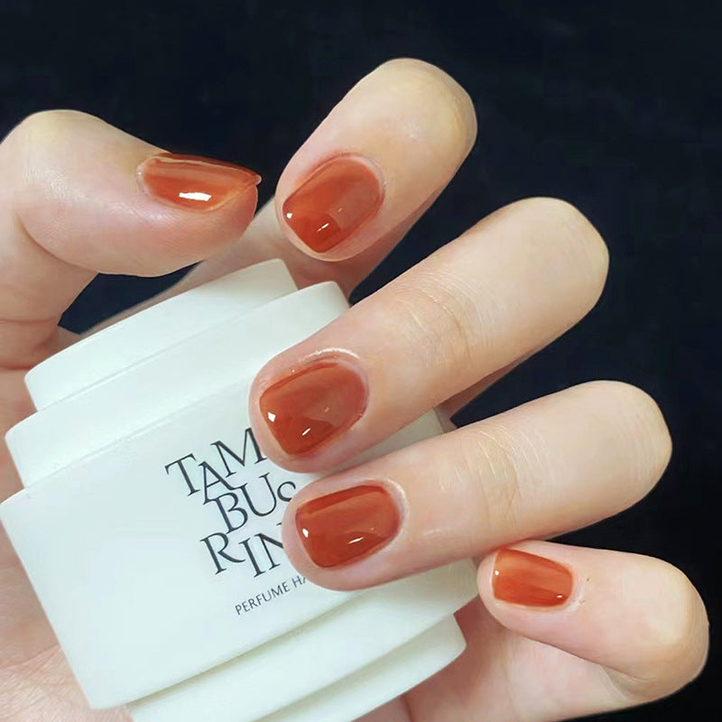 Morse Code Short Squoval Orange Jelly Press On Nails