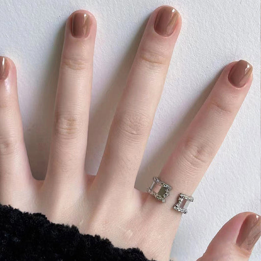 Mocha Coffee Short Squoval Brown Glossy Press On Nails