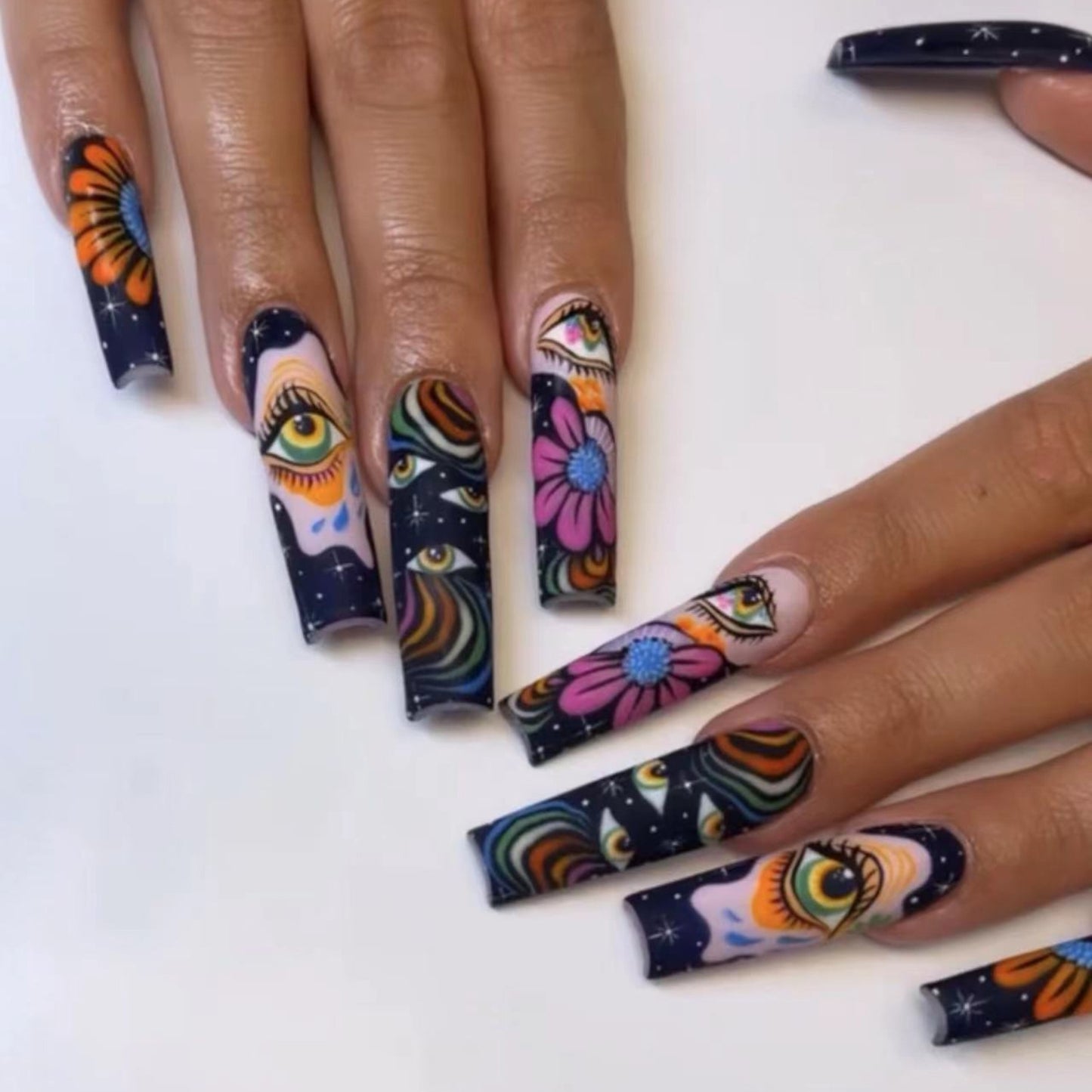 Fever Dream Long Square Multicolor Bold Press On Nails