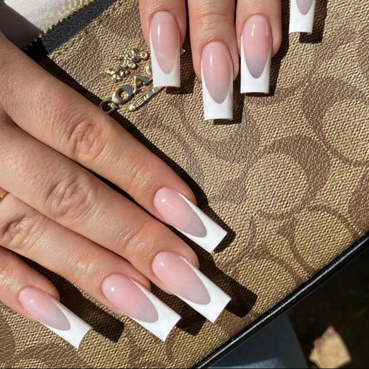 Last Night Medium Square White French Tips Press On Nails