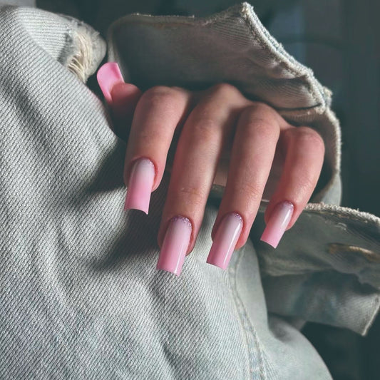 Elegant Evening Long Square Pink Press on Nails with Glitter Accent