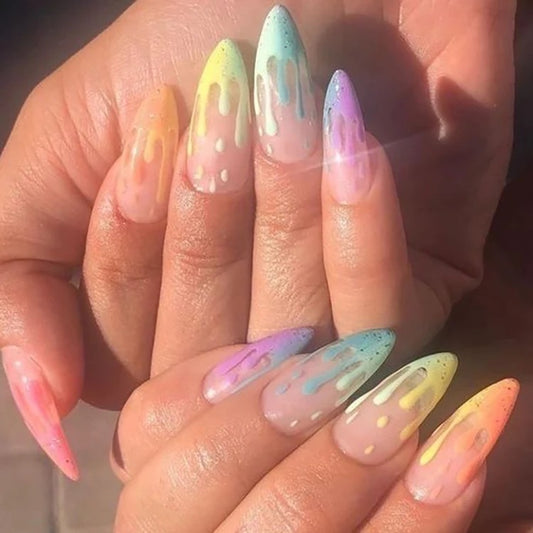 Dripping Ice Cream Medium Stiletto Multicolor Summer Press On Nails