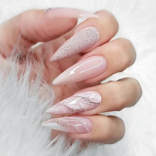 Before I Go Medium Stiletto Pink Marble Press On Nails