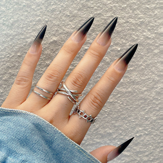 Something Fun Long Stiletto Black Bold Press On Nails