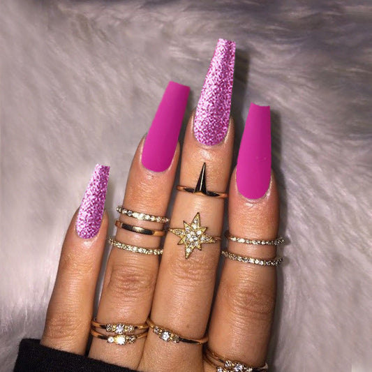 Borrow Your Phone Long Coffin Purple Bold Press On Nails