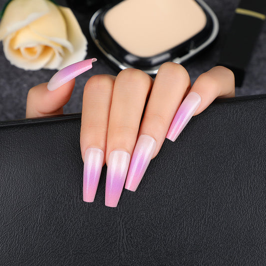 Enchanted Evening Collection Long Coffin Pink Ombre Press On Nails with Iridescent Shimmer Finish