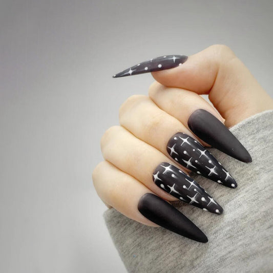 Dark Starlight Long Stiletto Black Bold Press On Nails