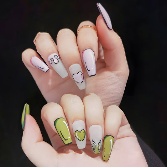 Heart Drip Medium Square Green Cartoon Press On Nails