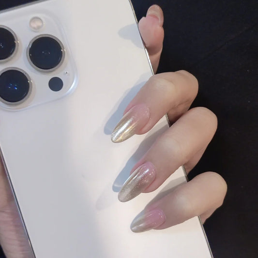 Personal Opinion Long Oval Gold Glitter Press On Nails