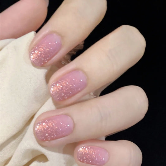 Deep Love Short Squoval Pink Glitter Press On Nails