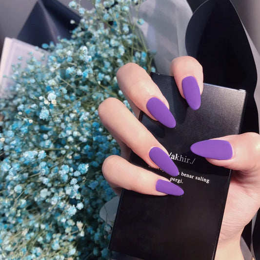 Continue On Long Oval Purple Matte Press On Nails