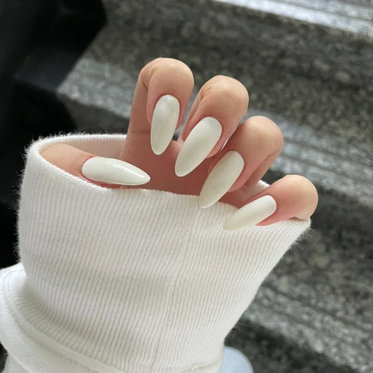 Balance Long Oval White Everyday Press On Nails