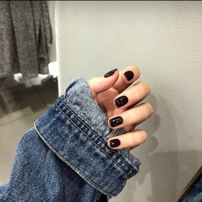 Talk About It Short Squoval Black Glossy Press On Nails