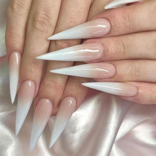 Show Me Something Long Stiletto White Glossy Press On Nails