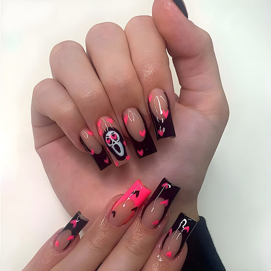 Keep Calm Scream Long Square Black Halloween Press On Nails