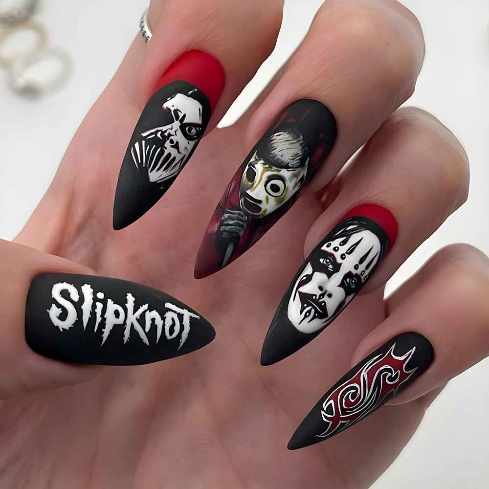 Slipknot Long Stiletto Black Halloween Press On Nails