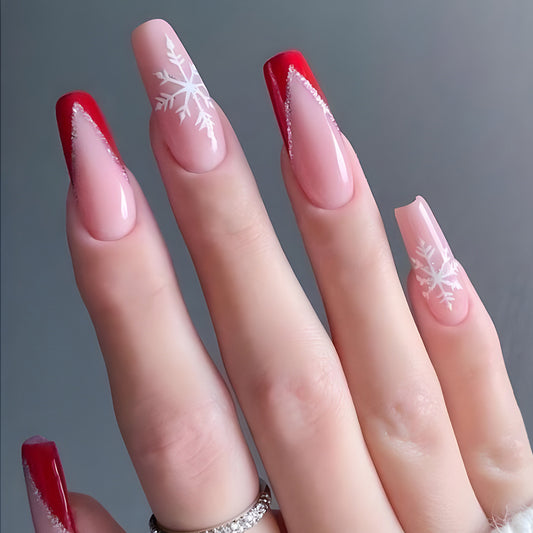 Jingle Bells Long Coffin Red Holiday Press On Nails